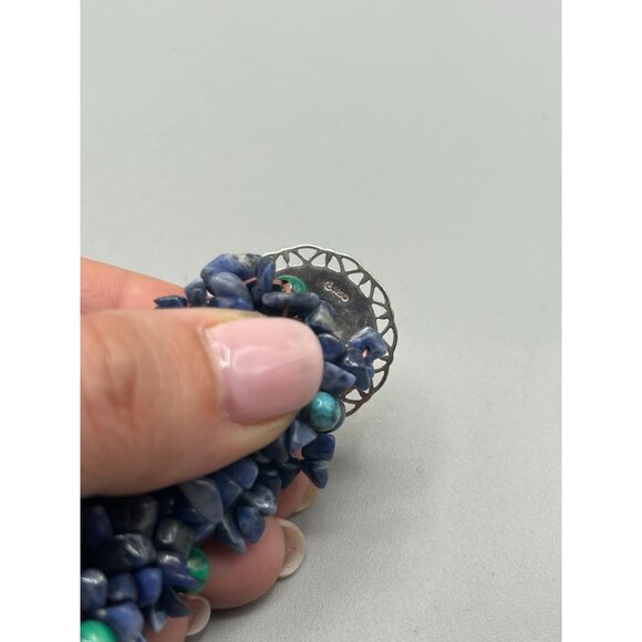 Carolyn Pollack Relios Blue Sodalite Turquoise Elastic Bracelet 925 Silver - Picture 5 of 8